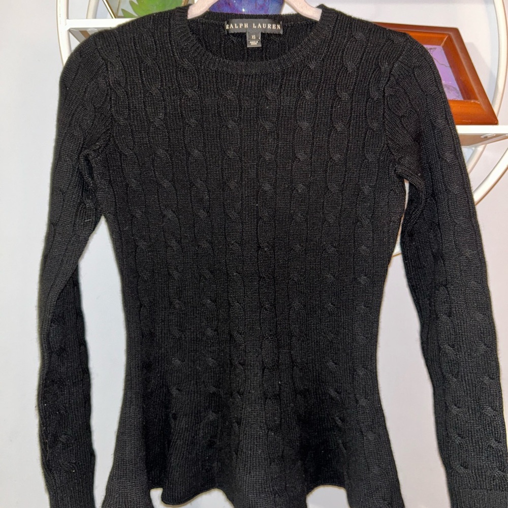 Ralph Lauren Black Label Women’s XS Extra Small Black Cable Knit Peplum Cashmere - Picture 1 of 5